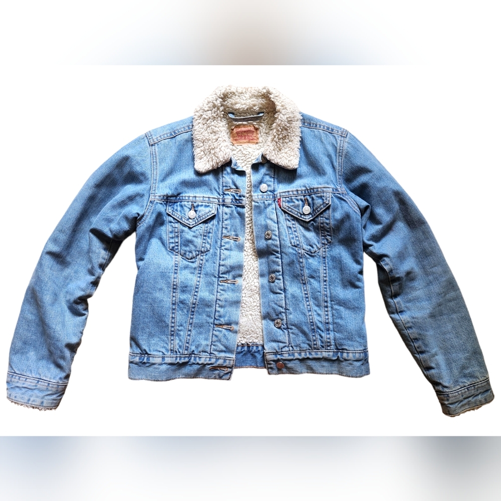 Levi's Sherpa Trucker Jacket Light Wash Vintage Fleece Lined Denim Women Size S